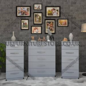Silver 5 Drawers Chest Drawers and 5 Drawers Bedside Cabinets