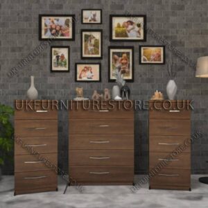 Walnut 5 Drawers Chest Drawers and 5 Drawers Bedside Cabinets