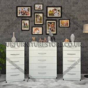 White 5 Drawers Chest Drawers and 5 Drawers Bedside Cabinets