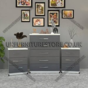 Front Gray Side White 5 Drawers Chest Drawers and 3 Drawers Bedside Cabinets