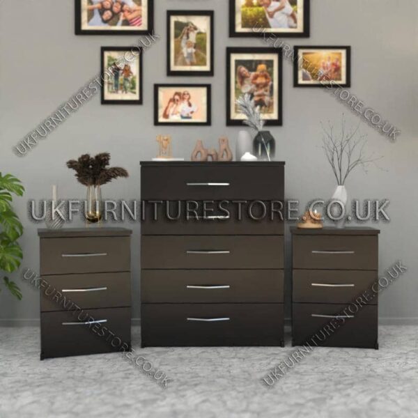 Black 5 Drawers Chest Drawers and 3 Drawers Bedside Cabinets