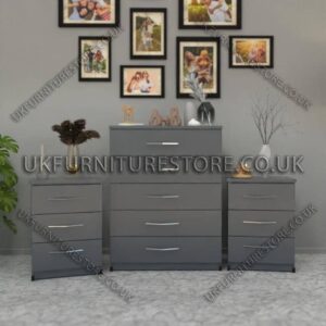 Gray 5 Drawers Chest Drawers and 3 Drawers Bedside Cabinets