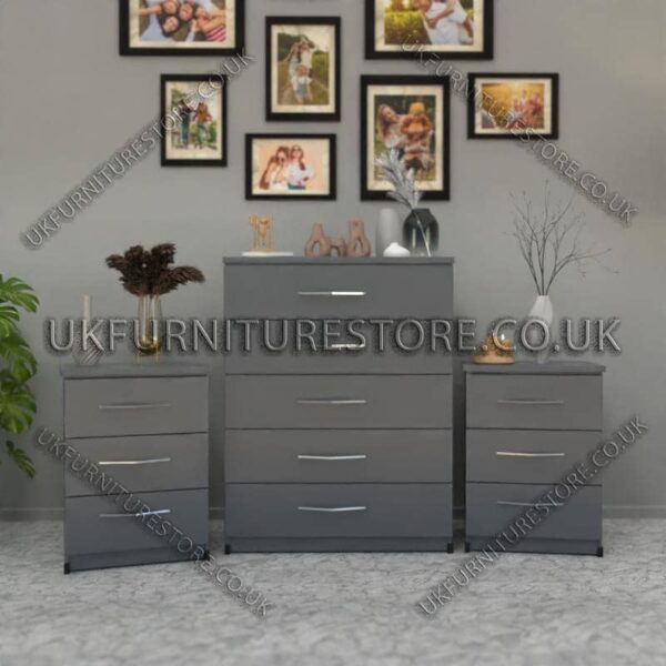 Gray 5 Drawers Chest Drawers and 3 Drawers Bedside Cabinets