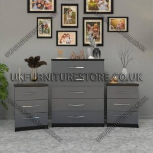 Front Gray Side Black 5 Drawers Chest Drawers and 3 Drawers Bedside Cabinets