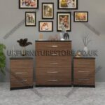 Front Walnut Side Black 5 Drawers Chest Drawers and 3 Drawers Bedside Cabinets