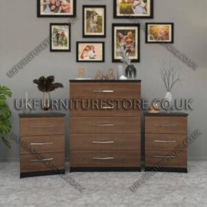 Front Walnut Side Black 5 Drawers Chest Drawers and 3 Drawers Bedside Cabinets
