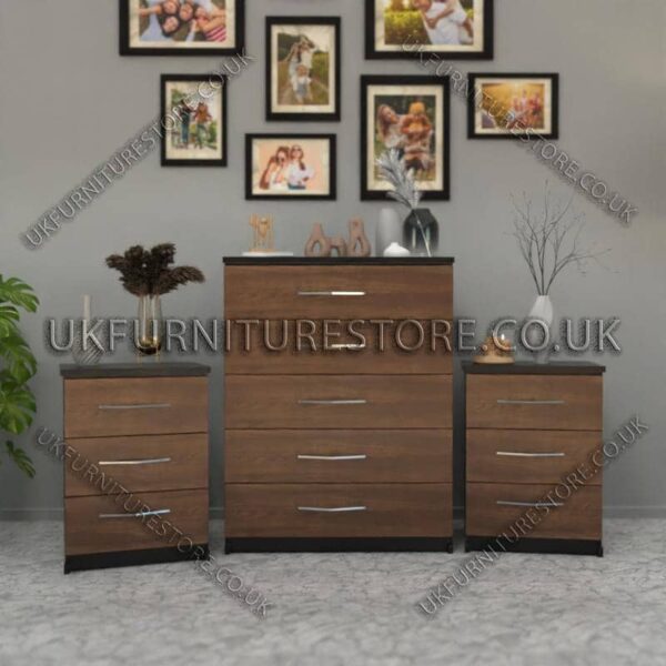 Front Walnut Side Black 5 Drawers Chest Drawers and 3 Drawers Bedside Cabinets