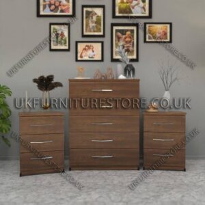 Walnut 5 Drawers Chest Drawers and 3 Drawers Bedside Cabinets