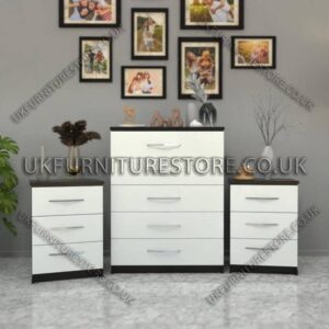 Front White Side Black 5 Drawers Chest Drawers and 3 Drawers Bedside Cabinets