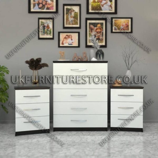 Front White Side Black 5 Drawers Chest Drawers and 3 Drawers Bedside Cabinets