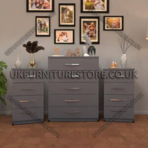 Gray 5 Drawers Chest Drawers and 4 Drawers Bedside Cabinets