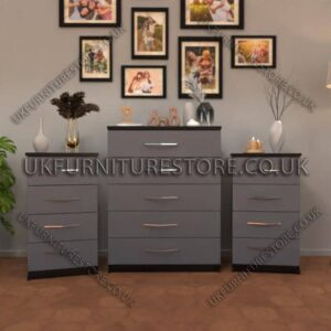 Front Gray Side Black 5 Drawers Chest Drawers and 4 Drawers Bedside Cabinets
