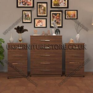 Walnut 5 Drawers Chest Drawers and 4 Drawers Bedside Cabinets