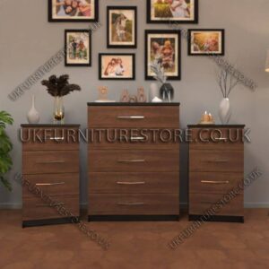 Front Walnut Side Black 5 Drawers Chest Drawers and 4 Drawers Bedside Cabinets