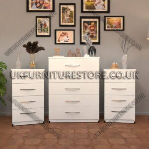 White 5 Drawers Chest Drawers and 4 Drawers Bedside Cabinets