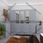 Silver 5 Door With 3 Mirrors Wardrobe Set With Chest Drawer and Bedside