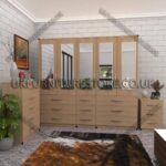 Oak 5 Door With 5 Mirrors Wardrobe Set With Chest Drawer and Bedside