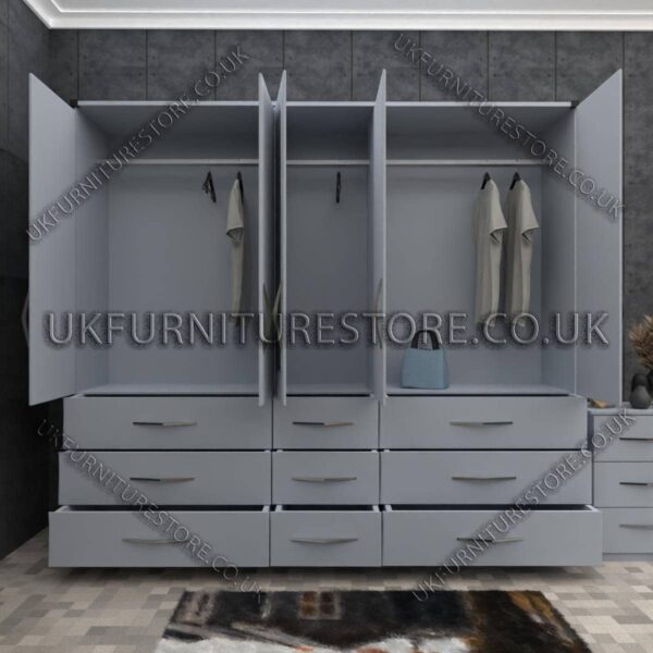Silver 6 Door Mirrored Wardrobe