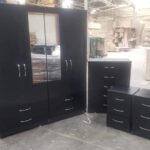 Black 4 Piece 4 Door Wardrobe Set With 3 Drawers and 2 Mirrors