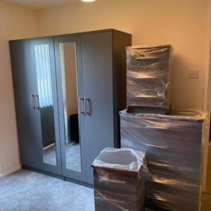 Gray 4 Piece 4 Door Wardrobe Set With 3 Drawers and 2 Mirrors
