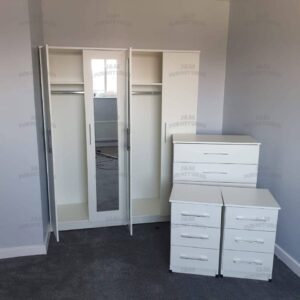 White 4 Piece 4 Door Wardrobe Set With 3 Drawers