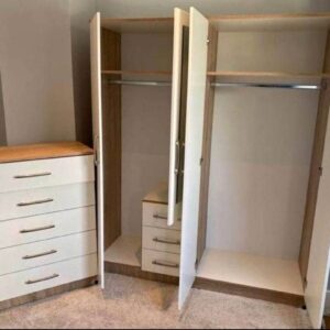 Front White Side Beech 4 Piece 4 Door Wardrobe Set With 1 Chest Drawer