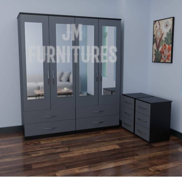 WhatsApp Image 2025-02-25 at 18.20.09_5bbaf27c Front Gray Side Black 3 Piece 4 Door Wardrobe Set With 4 Mirrors