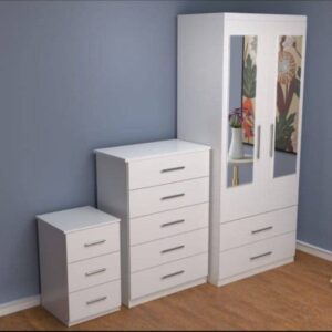 White 2 Door Wardrobe Set With 2 Mirrors