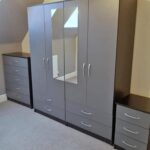 Front Silver Side Black 4 Door Wardrobe Set With 2 Mirrors