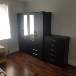 Black 4 Door Wardrobe Set With 1 Chest Drawer and 2 Mirrors