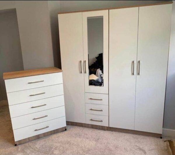 WhatsApp Image 2025-02-25 at 18.38.25_85be321d Front White Side Beech4 Door Wardrobe Set With 1 Chest Drawer and 1 Mirror