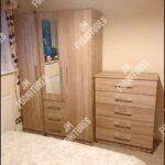 Beech 3 Door Wardrobe With Chest Drawer and 1 Mirror