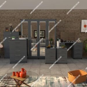 Gray 6 Pieces 4 Door Wardrobe Set 4 Mirrors