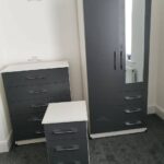 Front Gray Side White 2 Door Wardrobe Combi With Chest Drawer and Bedside Cabinets