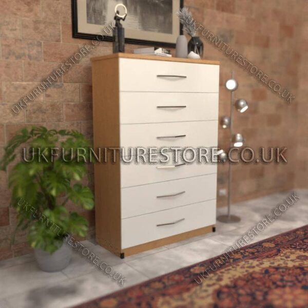 Front White Side Beech 6 Drawer Chest Drawer