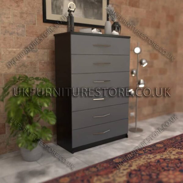 Front Gray Side Black 6 Drawer Chest Drawer