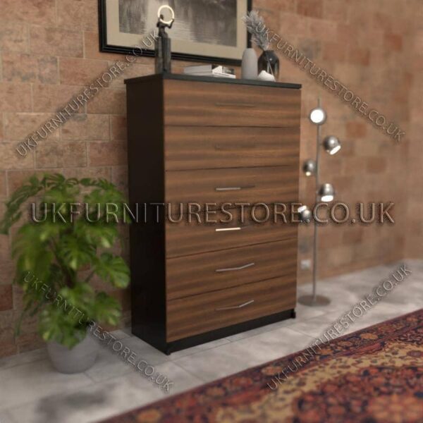 Front Walnut Side Black 6 Drawer Chest Drawer