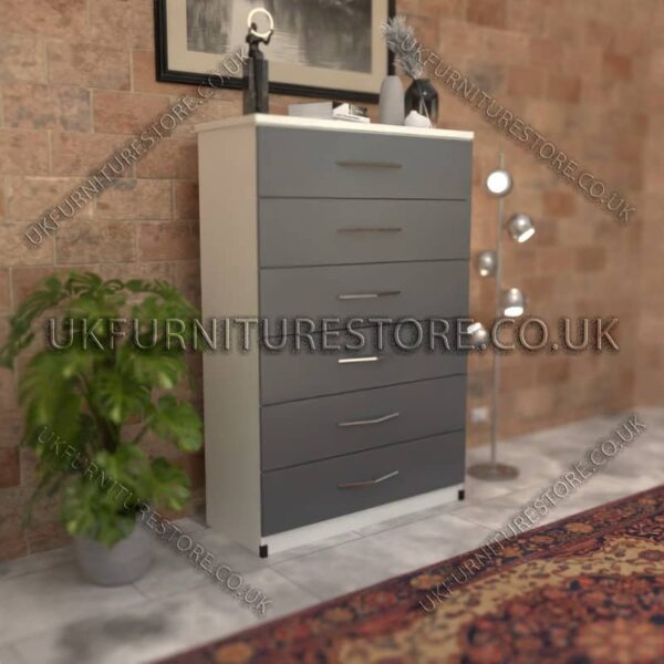 Front Silver Side White 6 Drawer Chest Drawer