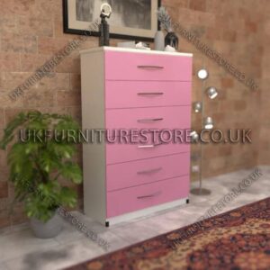 Front Pink Side White 6 Drawer Chest Drawer