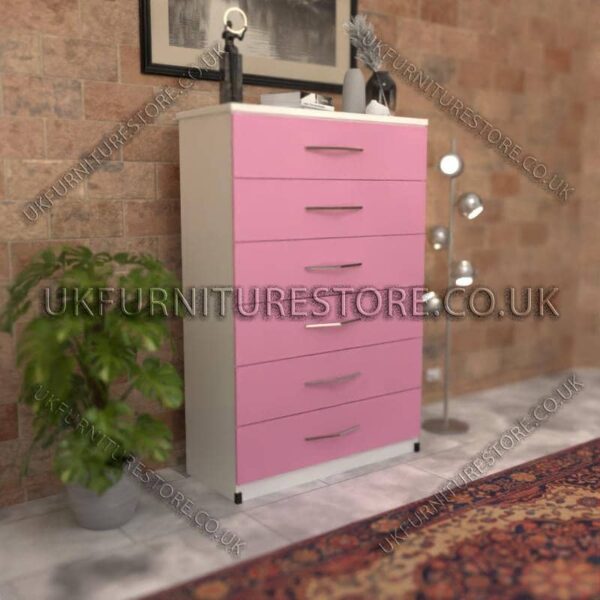 Front Pink Side White 6 Drawer Chest Drawer