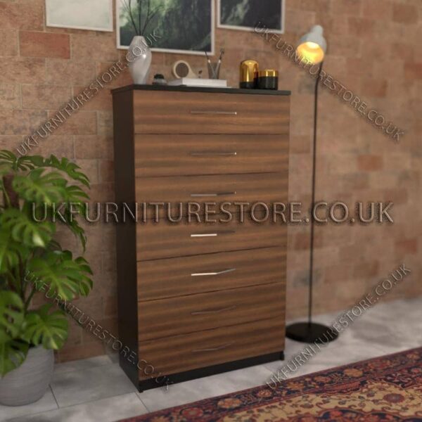 Front Walnut Side Black 7 Drawer Chest Drawer