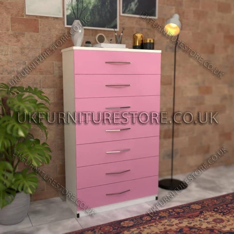 Front Pink Side White 7 Drawer Chest Drawer