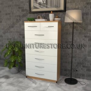 Front White Side Oak 6+2 Drawer Chest Drawer