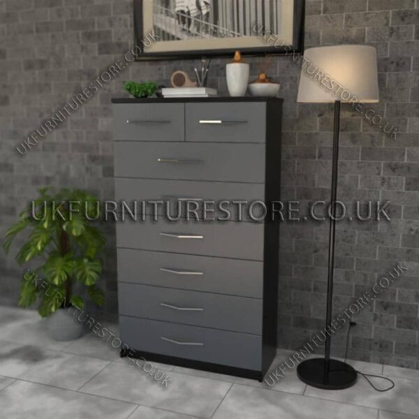 Front Gray Side Black 6+2 Drawers Chest Drawers