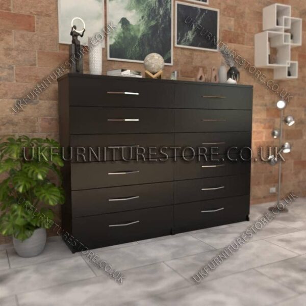 Black 6+6 Double Slim Drawer Chest Drawer