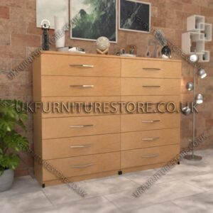 Oak 6+6 Double Slim Drawer Chest Drawer