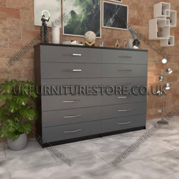 Front Gray Side Black 6+6 Double Slim Drawer Chest Drawer