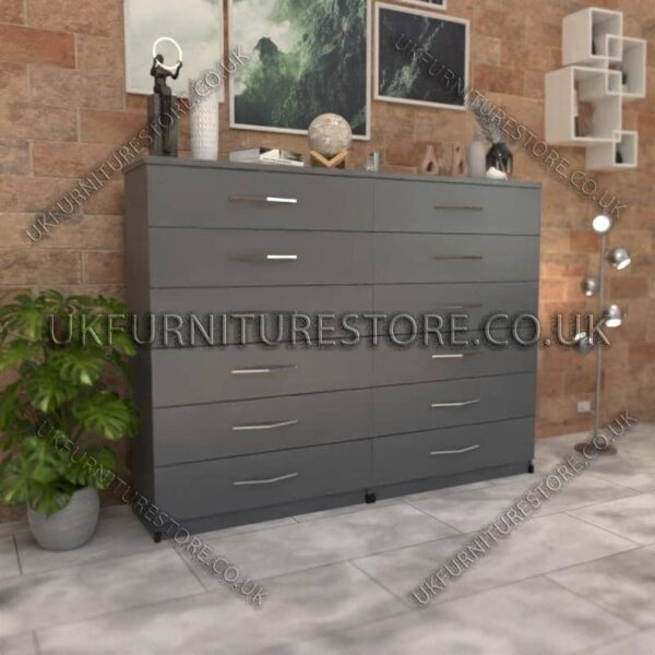 Gray 6+6 Double Slim Drawer Chest Drawer