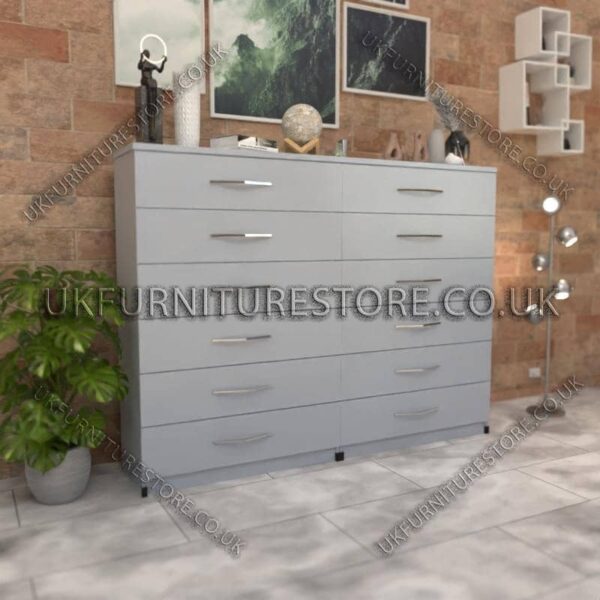 Silver 6+6 Double Slim Drawer Chest Drawer