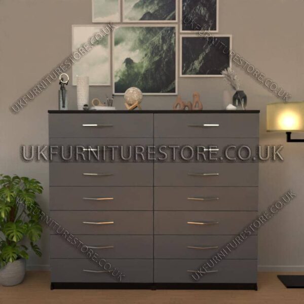 Silver 7+7 Double Slim Drawer Chest Drawer